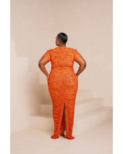 Ofuure Red Iza Ruched Maxi Mesh Dress