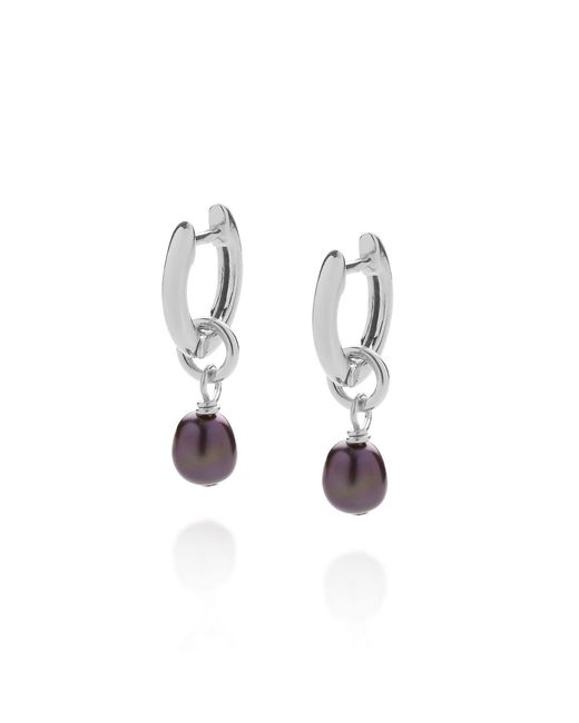 Nellou Jewellery White Micro Peacock Pearl Hoop Earrings