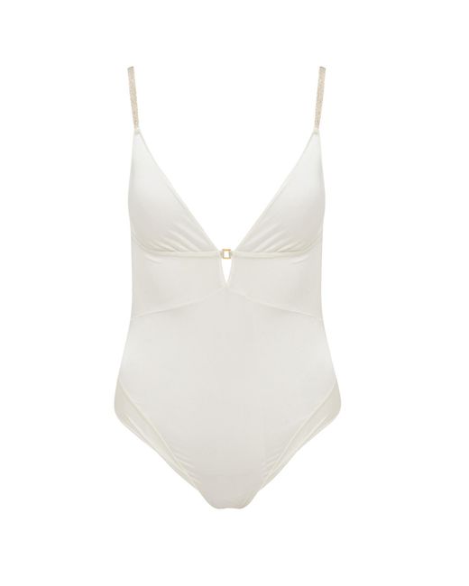 SAETA Paris Blue Neutrals Satin Silk & Jewelry Bodysuit