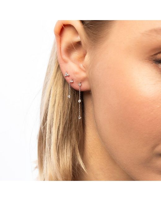 Spero London Metallic Fine Double Diamond Drop Single Earring 14Ct Solid