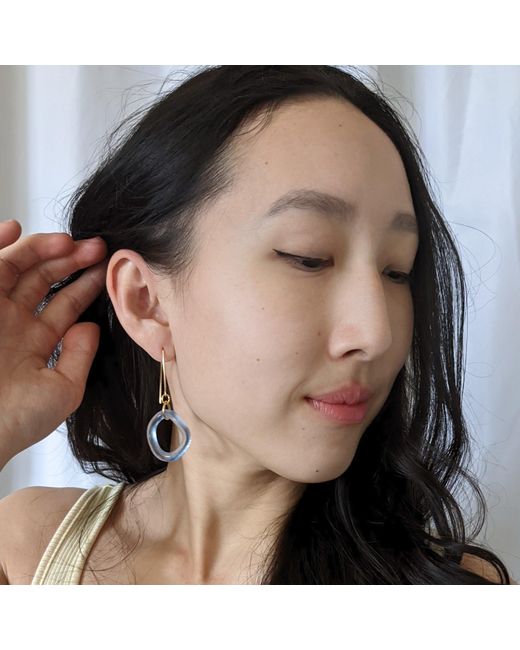 Smart Glass Jewelry Blue Recycled Glass Wave Boomerang Earring Periwinkle Sterling