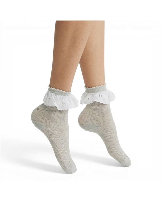 HIGH HEEL JUNGLE by KATHRYN EISMAN Gray Bobby Lace Frill Trim Cotton Bobby Socks