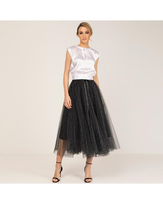 Tantra Spain Sl Black Polka Dots Tulle A-Line Skirt With Waistband