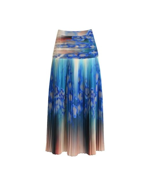 Lalipop Design Blue Abstract Floral Pleated Midi Skirt