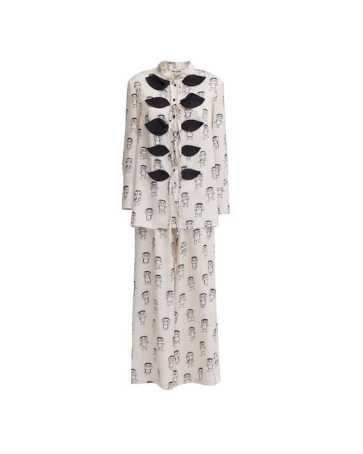 Julia Allert Gray Neutrals Art Print Longline Blouse & Wide-Leg Co-Ord Set – Ivory