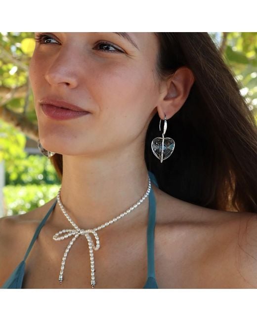 Mineralgems•Studio White Neutrals Clear Quartz Heart Earrings