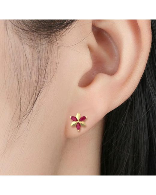 Artisan Pink 14K Marquise Cut Ruby Stud Earrings