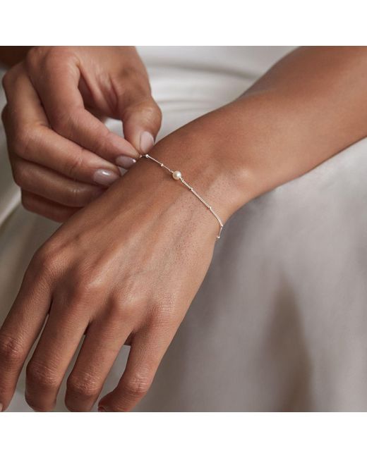 Lily & Roo Metallic Sterling Single Pearl Bracelet On Satellite Chain
