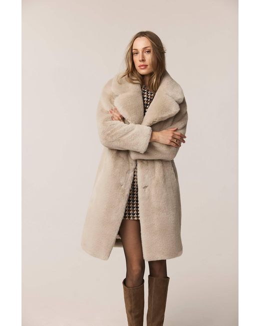 ISSY LONDON Gray Neutrals Greta Luxe Longline Faux Fur Coat Chalk