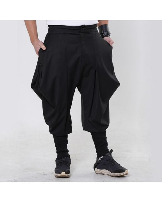 Metamorph Black Draped Harem Pants for men