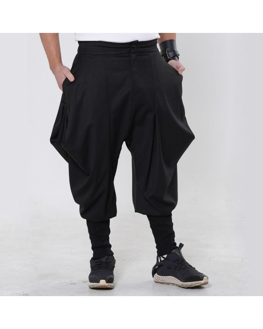 Metamorph Black Draped Harem Pants for men