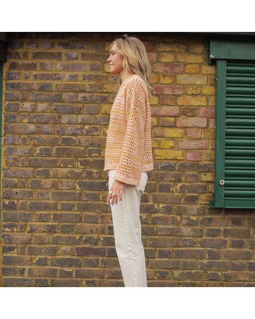 Cara & The Sky Yellow Gala Recycled Cotton Mix Crochet Wide Sleeve Jumper