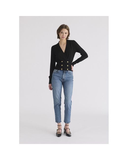 Paisie Black Long Sleeve Knitted Button Wrap Top