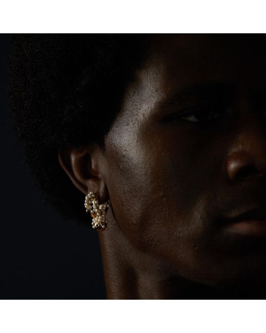 Kasun Metallic Pearl Droplet Hoop Earrings Vermeil