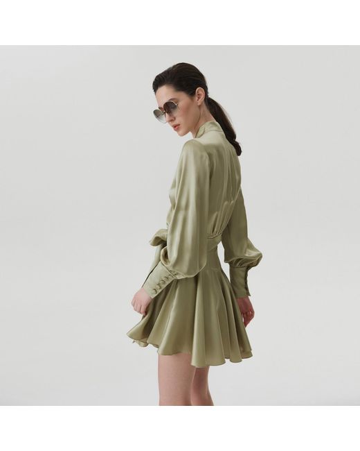 Lita Couture Natural Ruffle Hem Silk Wrap Dress