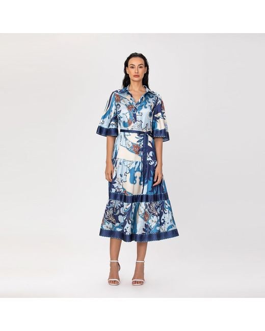 Smart and Joy Pink Midi Shirt Dress With Artistic Print And Tied Belt