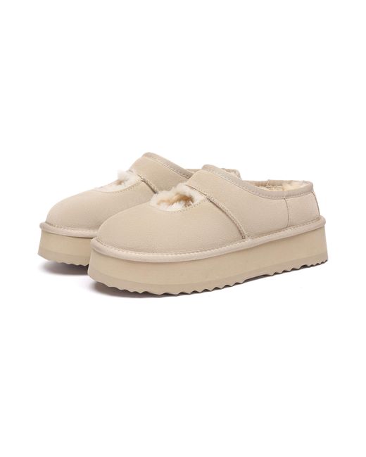 EverAu Australia Natural Neutrals Plumed Ankle Platform Slippers