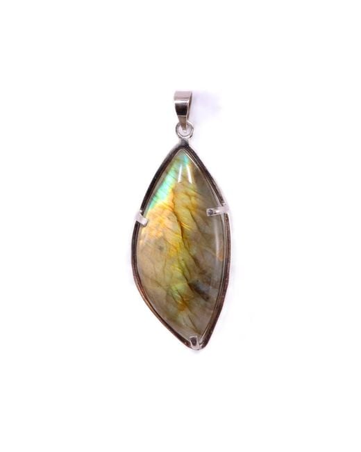Mineralgems•Studio Metallic Labradorite Navette Pendant With Sterling Chain