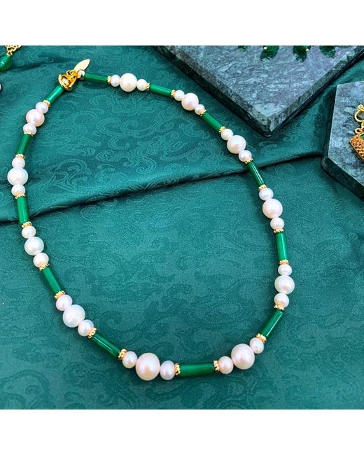 Farra Green Jade And Freshwater Pearls Short Necklace