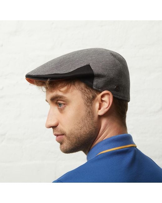 Dasmarca Hats Gray Dasmarca Brody Charcoal Cotton Summer Flat Cap With Bright Coloured Under Peak for men