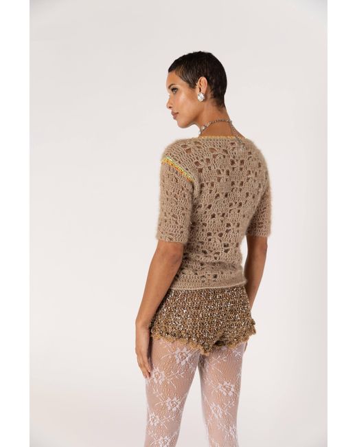 Andreeva Brown Chrysanthemum Handmade Crochet Shorts