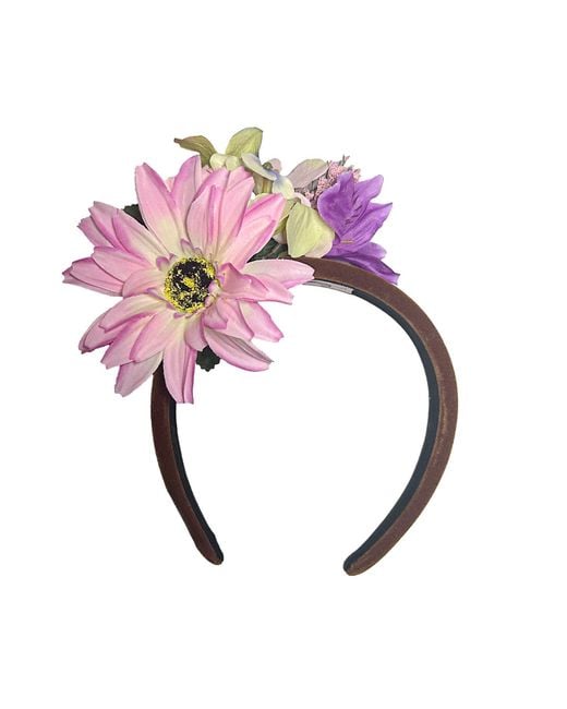 Natalia Petruch Pink Aurelia Honey Amber Velvet Flower Headband – & Faux Floral Statement Hair Accessory