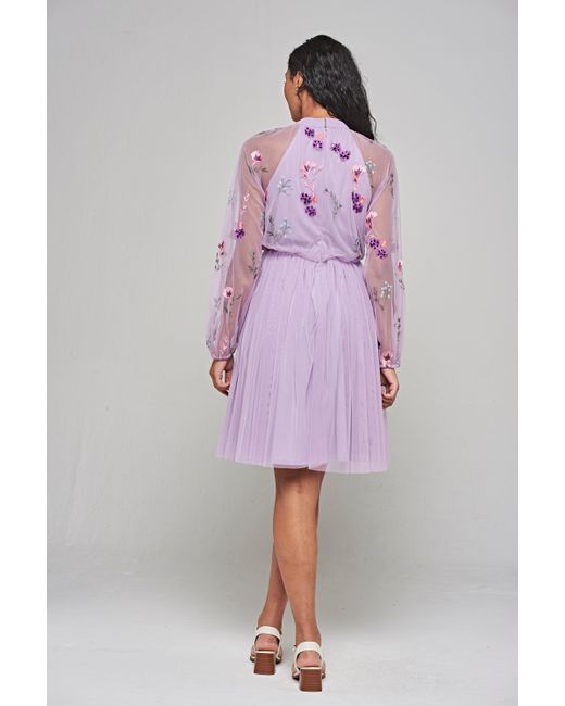 Frock and Frill Purple Jacinta Floral Embroidered Skater Dress