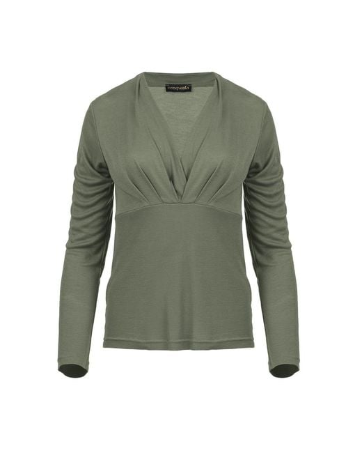 Conquista Green Dusty Long Sleeve, Faux Wrap Top