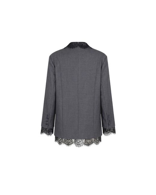 Modenaire Gray Tailored Blazer With Lace Trim Lapel