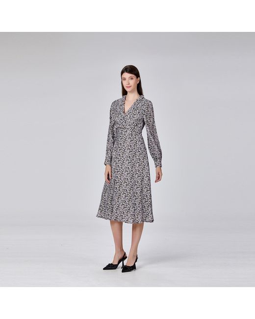 Smart and Joy Blue Cross Drape V Neckline Flared Printed Dress