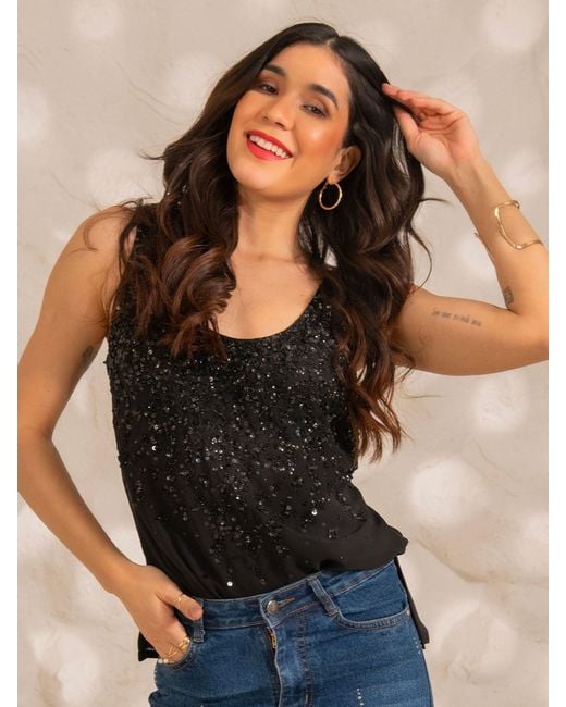 Rose & Nancy Black Selene Sequin Vest