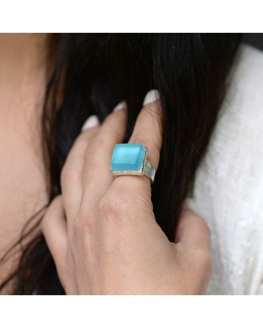Smart Glass Jewelry Blue Recycled Gin Bottle Cube Ring Aqua
