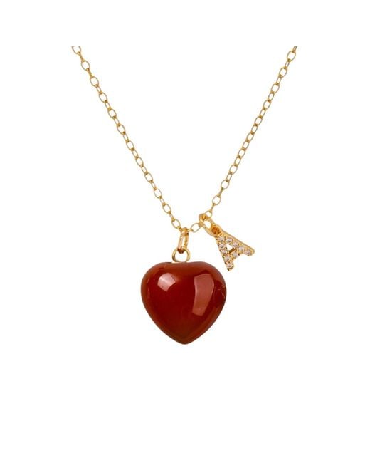 VALERIE CHIC Metallic Initial Letter Carnelian Heart Necklace
