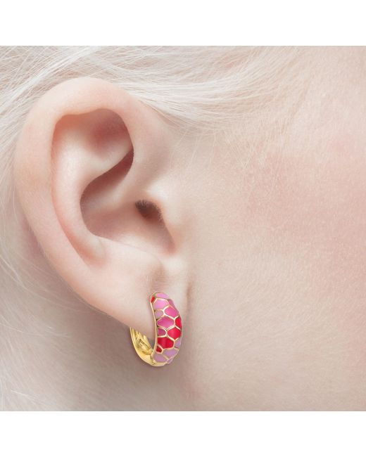 Genevive Jewelry Rachel Glauber Young Adults-teens Yellow Gold Plated Pink Sunset Stained Glass Snake Scale Hoop Earrings