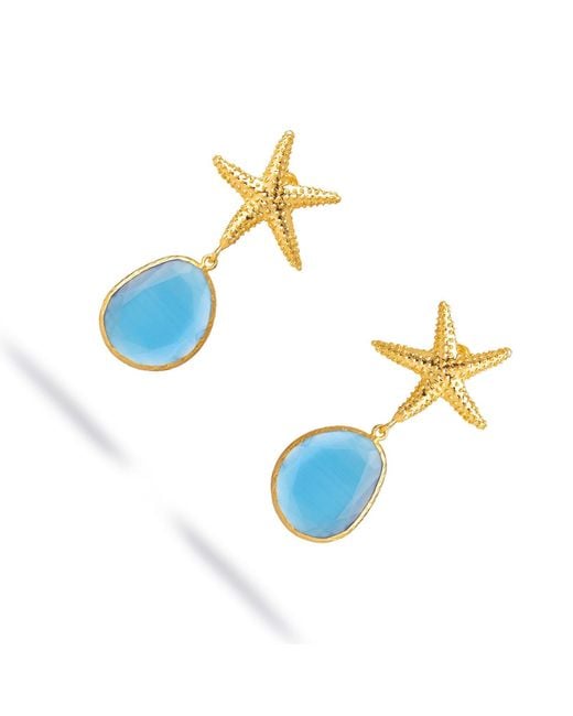 Ebru Jewelry Blue Ocean Star Cat Eye Earrings