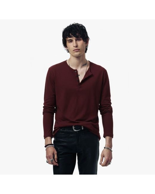 Other Uk Red Long Sleeve Henley T-Shirt for men