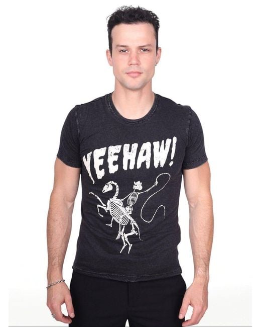Any Old Iron Black Acid Wash Yeehaw T-Shirt for men