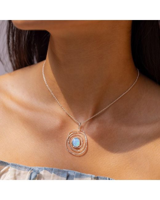 Isla Silver Metallic Oval Spiral Opal Pendant