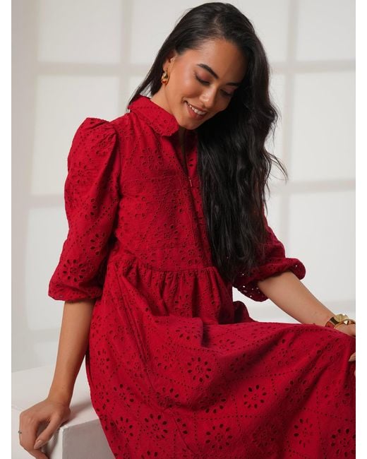 Rose & Nancy Lucille Cotton Embroidered Midi Shirt Dress