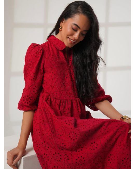 Rose & Nancy Lucille Embroidered Midi Shirt Dress