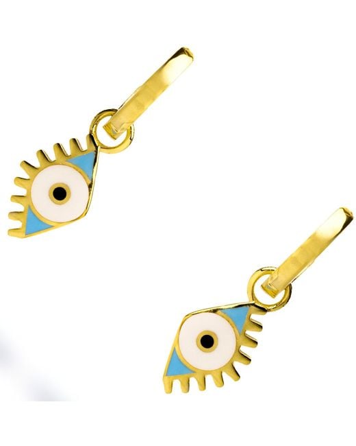 Ebru Jewelry Metallic Vermeil Hoop & Enamel Protection Evil Eye Dangle Earrings