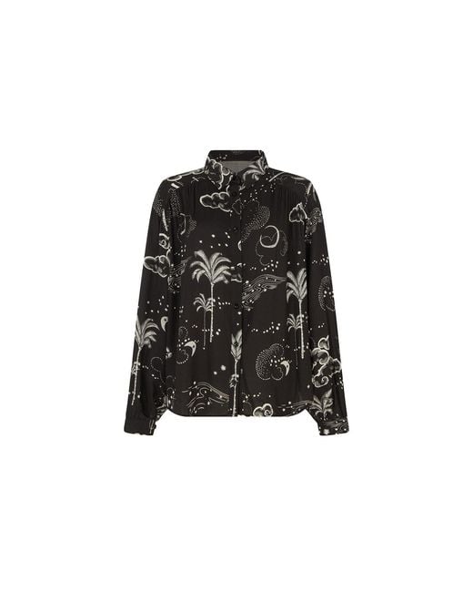 Raffya Black Palm Button Down Palm Print Shirt