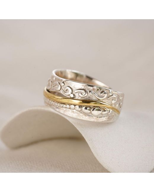 Isla Silver White Handmade & Brass Statement Ring