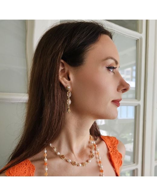 Farra Metallic Freshwater Pearls With Moonstone Statement Necklace