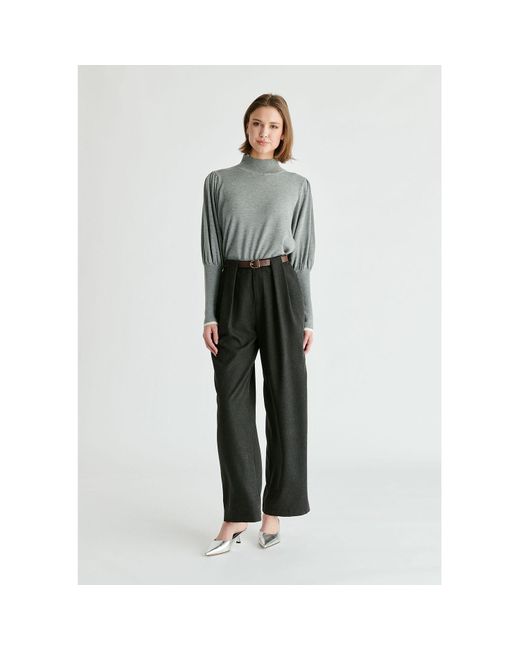 Paisie Black Belted Wide Leg Trousers With Box Pleats
