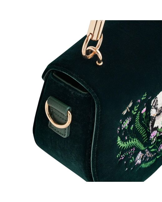 Fable England Black Badger Embroidered Top Handle Saddle Bag