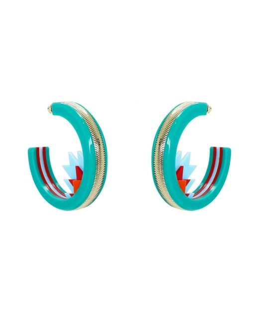Gissa Bicalho Multicolor Handmade Acrylic Earring Hoops Kuntur & Turquoise Green