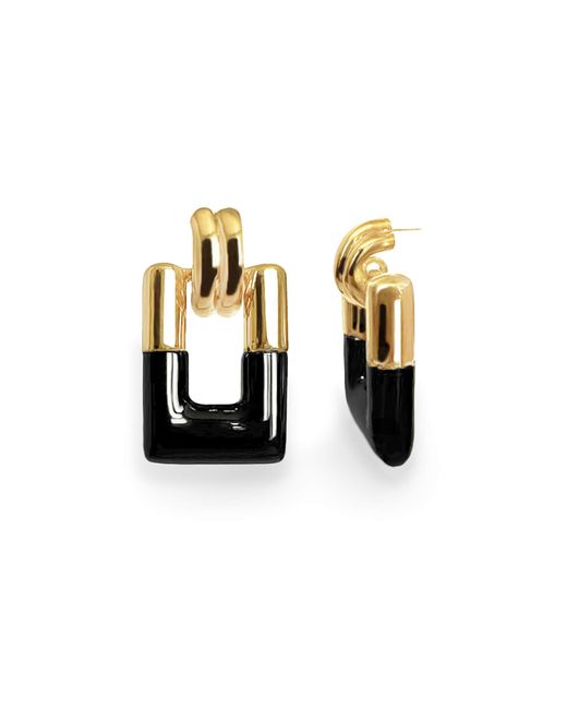 Gold & Honey Black Rectangle Door Knocker Earrings
