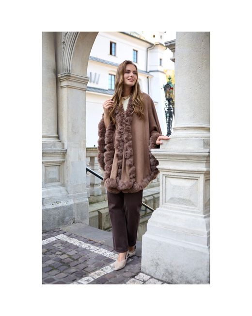Saachi Brown Faux Fur Cape Saddle Kimono