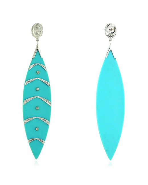 Artisan Blue Bakelite & Diamond Long Drop Earrings